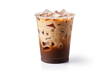 Iced coffee in cup on white background