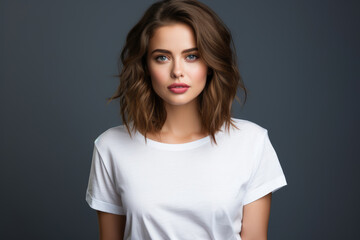 Fototapeta premium Portrait of a beautiful girl in a white T-shirt