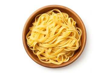 Italian pasta in wooden bowl isolated on white background