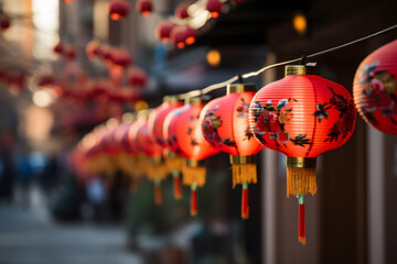 Chinese lanterns on the street ai generated art.
