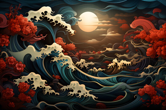Abstract vintage assian beckground ai generated art. 