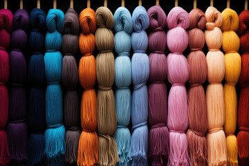 Color palette of colored wool threads for knitting - obrazy, fototapety, plakaty