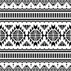 Ethnic geometric abstract background in native american retro style. Seamless tribal Navajo pattern design for textile and fabric. Black and white.