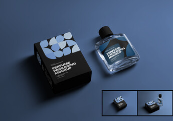 3 Mockups of Perfume Boxes and Bottles