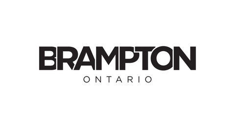 Brampton in the Canada emblem. The design features a geometric style, vector illustration with bold typography in a modern font. The graphic slogan lettering.