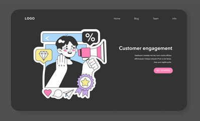 Customer engagement nighmode or darkmode web banner or landing page.