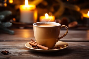 Obraz premium Indulging in the Rich Creaminess of a Hot Buttered Rum on a Chilly Winter Night