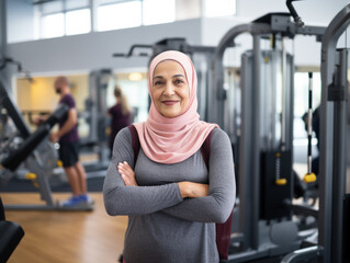 Fototapeta premium Elderly women exercise at the gym