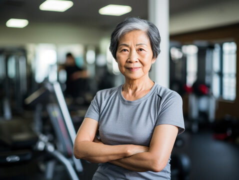 Elderly women exercise at the gym