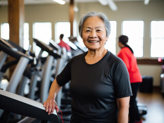Elderly women exercise at the gym