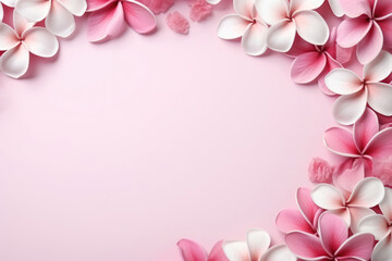 Flower background of white and pink buds. Copy space for text