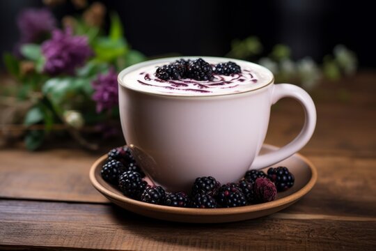 Savoring the sweet and creamy taste of a Blackberry Vanilla Latte in a quaint coffee shop setting