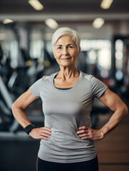 Fototapeta premium Elderly women exercise at the gym