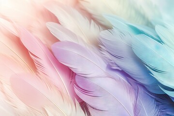 Fototapeta premium Selective focus on a light background highlights a bird s pastel colored multi hued feathers