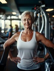 Fototapeta premium Elderly women exercise at the gym