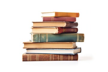 Stack of books on white background