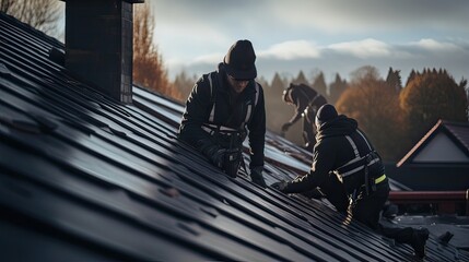 Roofing construction, weather-resistant roofing expertise, team collaboration, structural safeguarding, roofing excellence. Generated by AI.