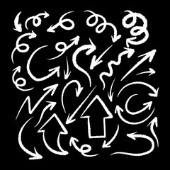 White Vector Bold Sketch Arrow Symbols Set - Chalk Icons Collection