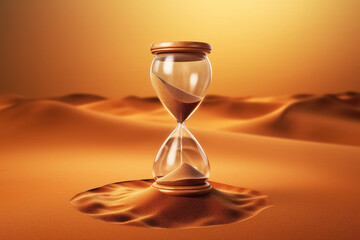 Hourglass clock on sand of desert. Generative Ai