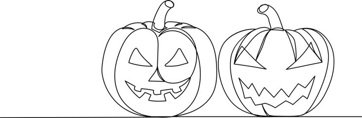 pumpkin for halloween continuous line drawing, isolated