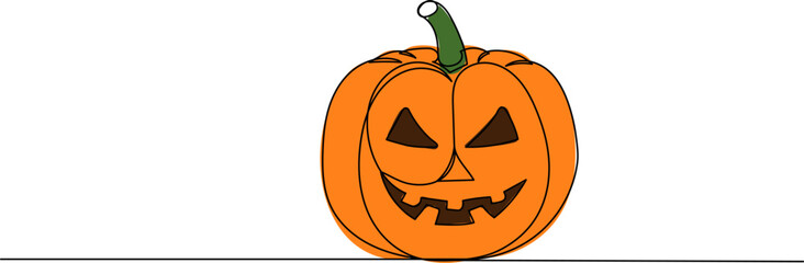 pumpkin for halloween continuous line drawing, isolated vector