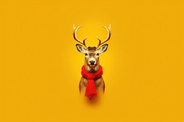 reindeer with scarf, Merry Christmas or Happy New Year poster. Generative Ai