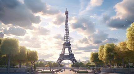 Fototapeta na wymiar Beautiful perspective of the Eiffel Tower in Paris, France.