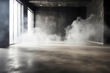 Concrete smoke floor background scene. Wall room surface asphalt. Generate AI