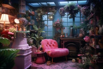 Cozy room with houseplant. Nature house comfort rest room. Generate AI