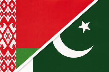 Belarus and Pakistan, symbol of country. Belarusian vs Pakistani national flags.