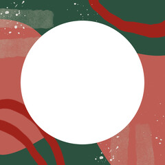 Abstract modern art Christmas frame template. Smooth shapes and texture brushes. Traditional red and green colors. Space for text. For cards, posters, invitations, covers.