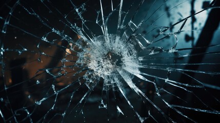 Bullet hole glass abstract background - crime gun shot - obrazy, fototapety, plakaty