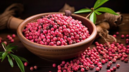Peppery pink peppercorns. Culinary excellence, sophistication, culinary significance, fruity delight. Generated by AI.