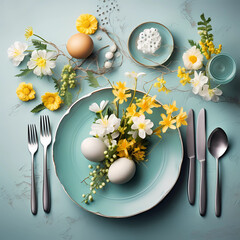 easter eggs and flowers on plate