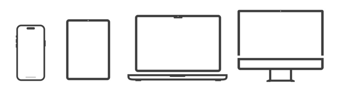 Device Icons: Smartphone, Laptop, Tablet And Monitor Screen Computer, Vector Illustration