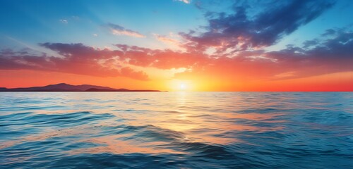 Naklejka na ściany i meble Sunset's Embrace Over a Calm Ocean, Painting Peaceful Horizons, generative Ai