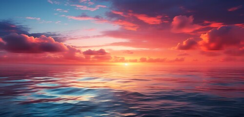 Naklejka na ściany i meble Sunset's Embrace Over a Calm Ocean, Painting Peaceful Horizons, generative Ai