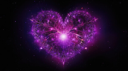 Purple heart pulsating with mystic galactic aura