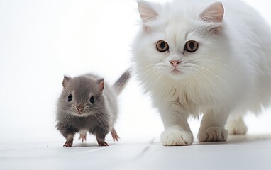A cat and a mouse playing together