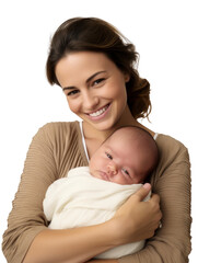 Mother with her newborn baby in transparent background