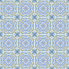 Blue-yellow seamless pattern with geometric shapes