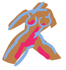 Abstract woman body expressive illustration. Decorative element for logo design, spa, beauty salon , medical health or fitness centre, poster. Hand drawing. Lady posing nude.