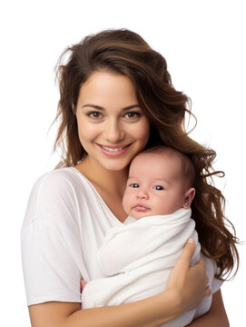 Mother with her newborn baby in transparent background
