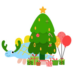 Dinosaur christmas happy new year, Dino clipart