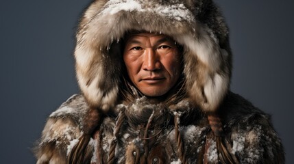 An eskimo wearing traditional clothes