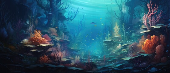 Coral reef and fish underwater abstract background marine ecosystem underwater sea view - obrazy, fototapety, plakaty