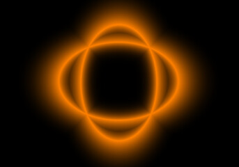 Figura de dos elipses entrecruzadas en naranja degradado brillante sobre fondo negro