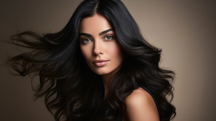 Naklejka premium A beautiful woman whose hair looks extremely well-groomed