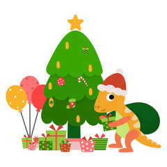 Obraz premium Dinosaur christmas happy new year, Dino clipart