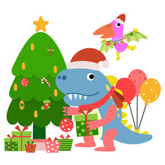 Dinosaur christmas happy new year, Dino clipart